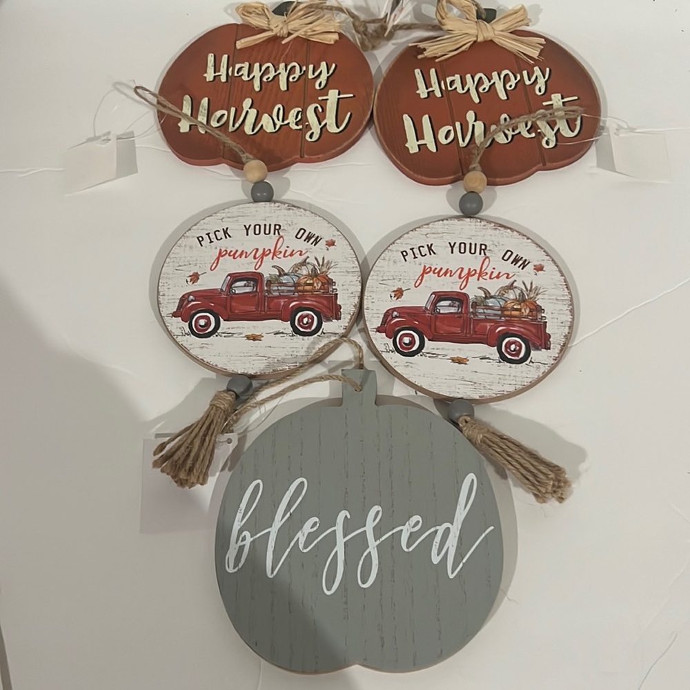 NEW Fall Wooden Ornament Signs Tiered Tray Decorative Signs - 5 Pack